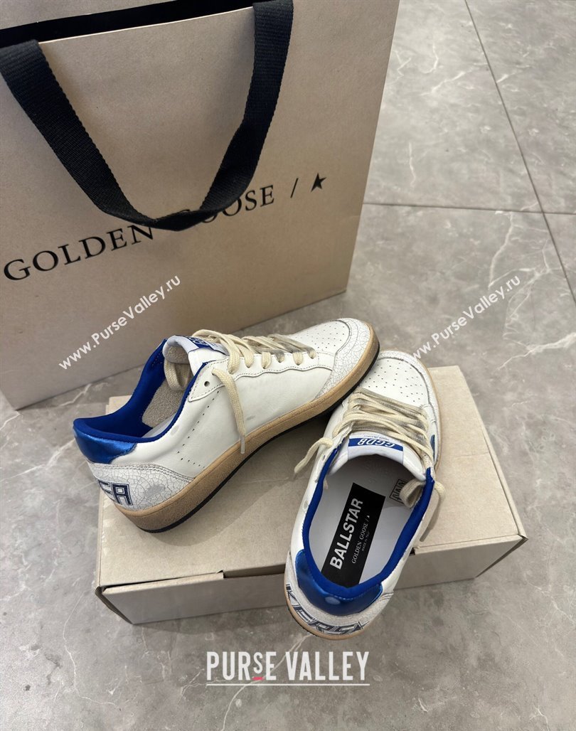 Golden Goose Women Ball Star Sneakers Wishes in white nappa leather with bright blue star and heel tab 2024 (13-240129003)