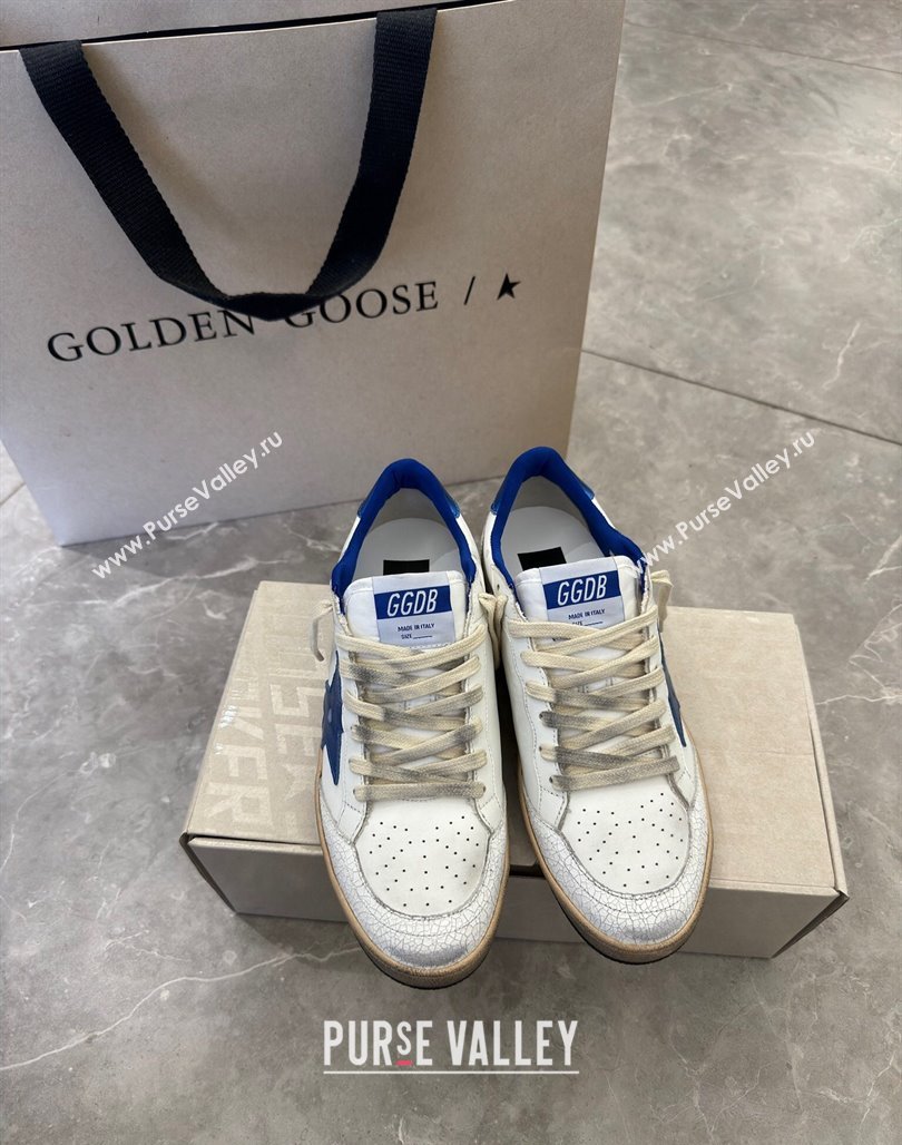 Golden Goose Women Ball Star Sneakers Wishes in white nappa leather with bright blue star and heel tab 2024 (13-240129003)