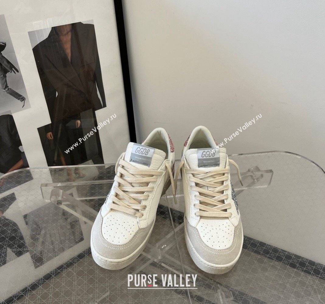 Golden Goose Ball Star Sneakers with silver glitter star and pink glitter heel tab 2024 (13-240129004)