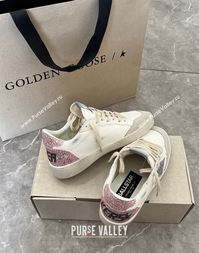 Golden Goose Ball Star Sneakers with silver glitter star and pink glitter heel tab 2024 (13-240129004)