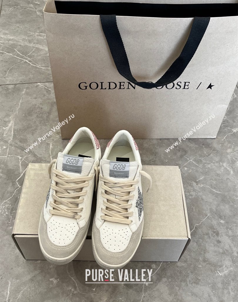 Golden Goose Ball Star Sneakers with silver glitter star and pink glitter heel tab 2024 (13-240129004)