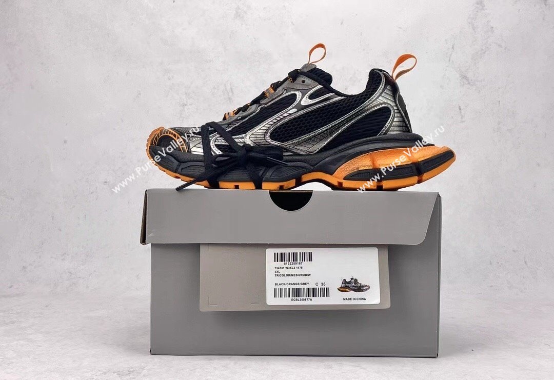 Balenciaga 3XL Trainers Sneakers in Mesh and Polyurethane Black/Orange/Grey 2024 0129 (8-240129012)