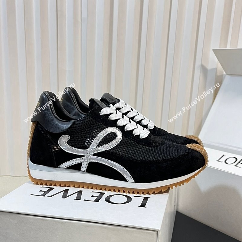 Loewe Flow Runner Sneakers in Nylon and Suede Black/Silver 2024 0129 (KL-240129033)