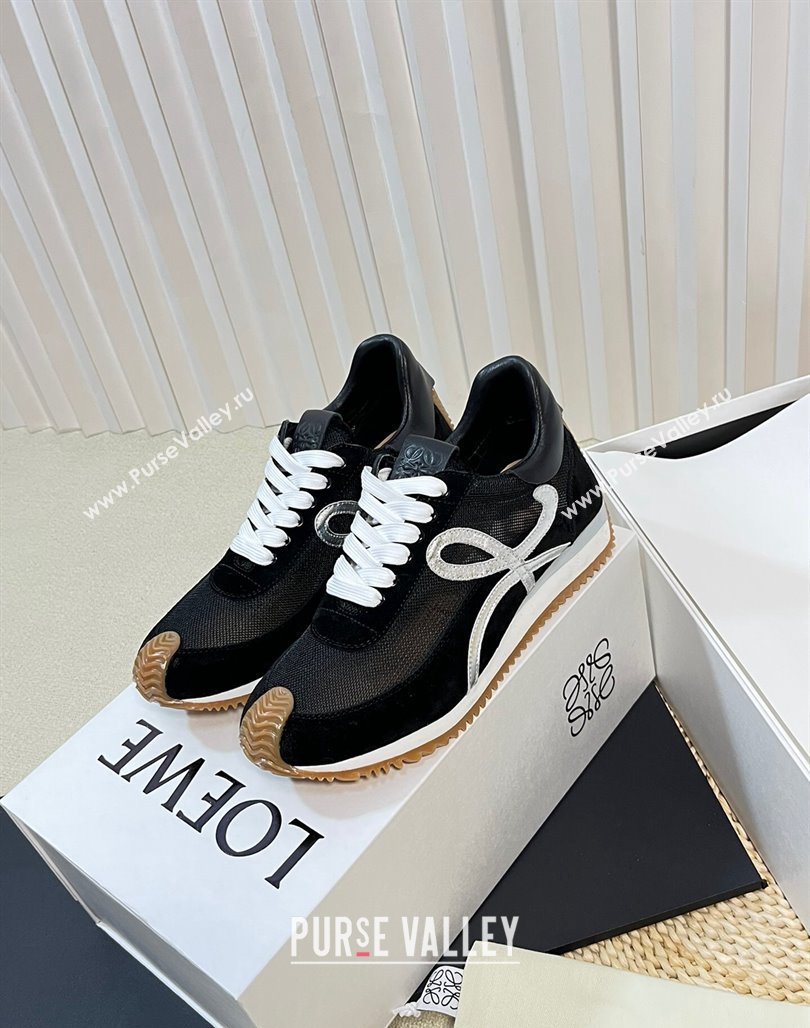 Loewe Flow Runner Sneakers in Nylon and Suede Black/Silver 2024 0129 (KL-240129033)