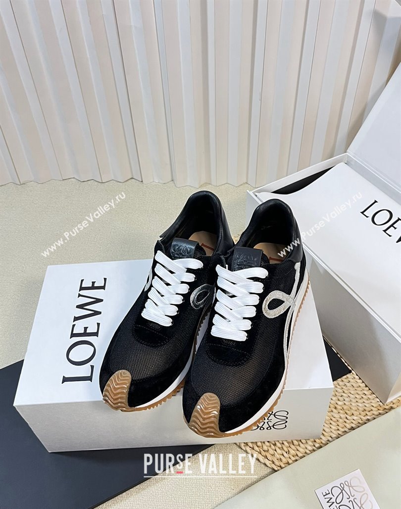 Loewe Flow Runner Sneakers in Nylon and Suede Black/Silver 2024 0129 (KL-240129033)