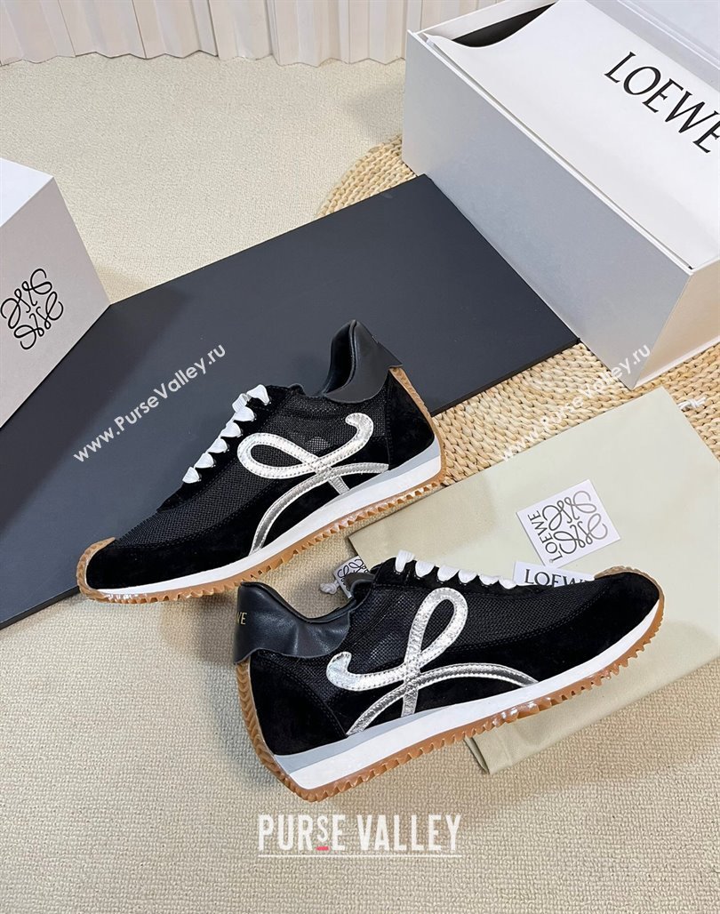 Loewe Flow Runner Sneakers in Nylon and Suede Black/Silver 2024 0129 (KL-240129033)