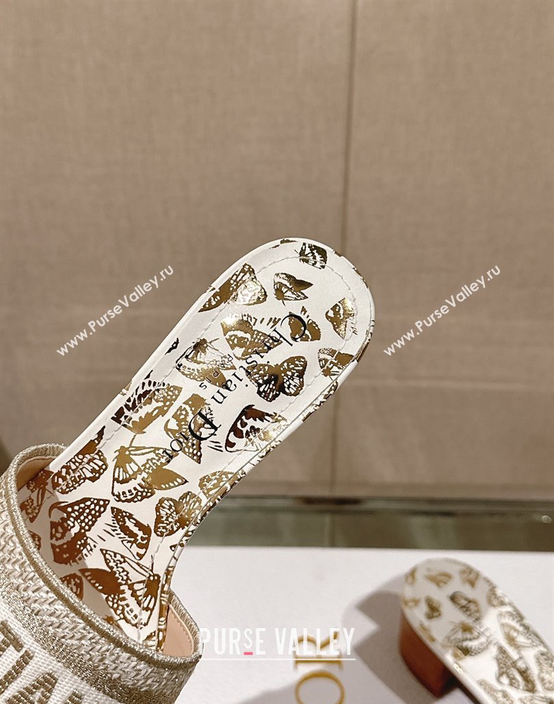 Dior Dway Heel Slide Sandals 3.5cm White and Gold-Tone Butterfly Zodiac Embroidery 2024 0126 (MD-240126002)