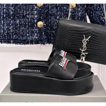 Balenciaga Logo Stripes Calfskin Platform Slide Sandals Black 2024 0129 (KL-240129024)