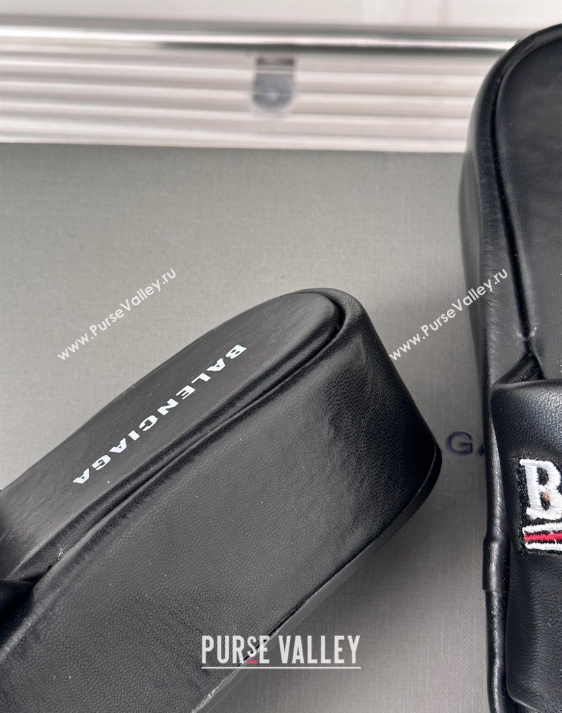 Balenciaga Logo Stripes Calfskin Platform Slide Sandals Black 2024 0129 (KL-240129024)