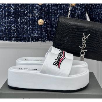 Balenciaga Logo Stripes Calfskin Platform Slide Sandals White 2024 0129 (KL-240129026)