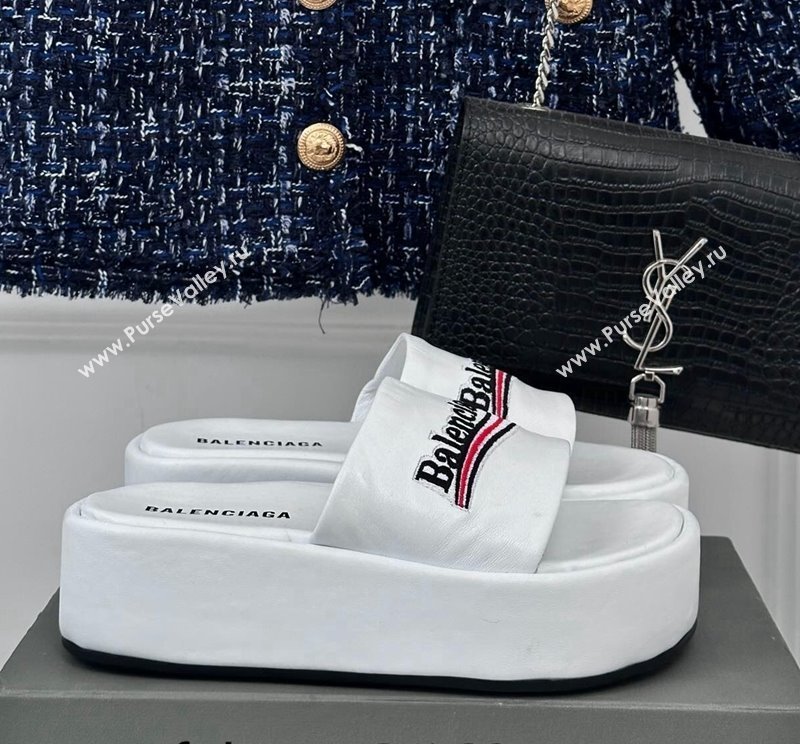 Balenciaga Logo Stripes Calfskin Platform Slide Sandals White 2024 0129 (KL-240129026)