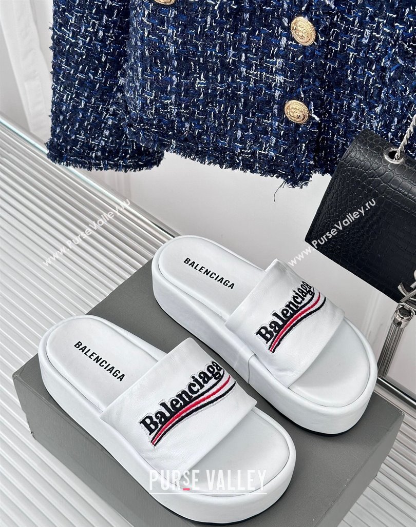 Balenciaga Logo Stripes Calfskin Platform Slide Sandals White 2024 0129 (KL-240129026)