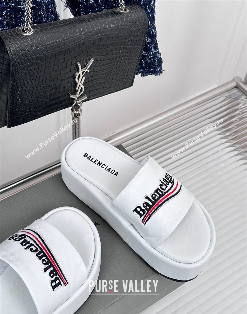 Balenciaga Logo Stripes Calfskin Platform Slide Sandals White 2024 0129 (KL-240129026)