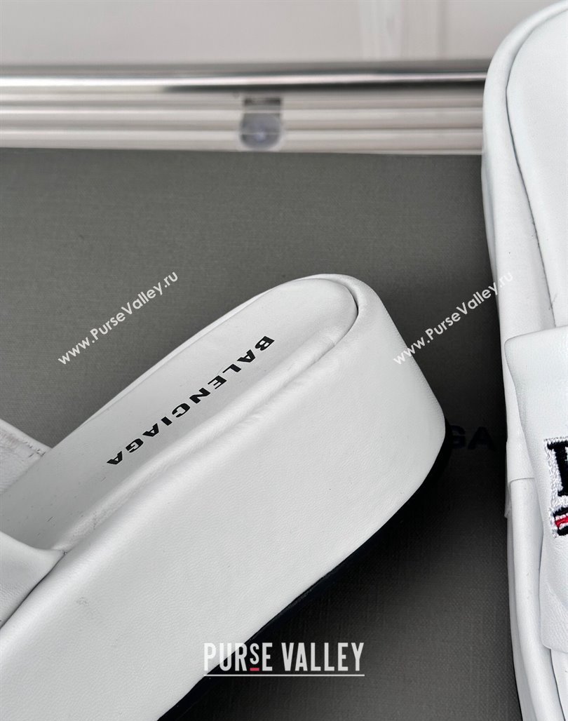 Balenciaga Logo Stripes Calfskin Platform Slide Sandals White 2024 0129 (KL-240129026)