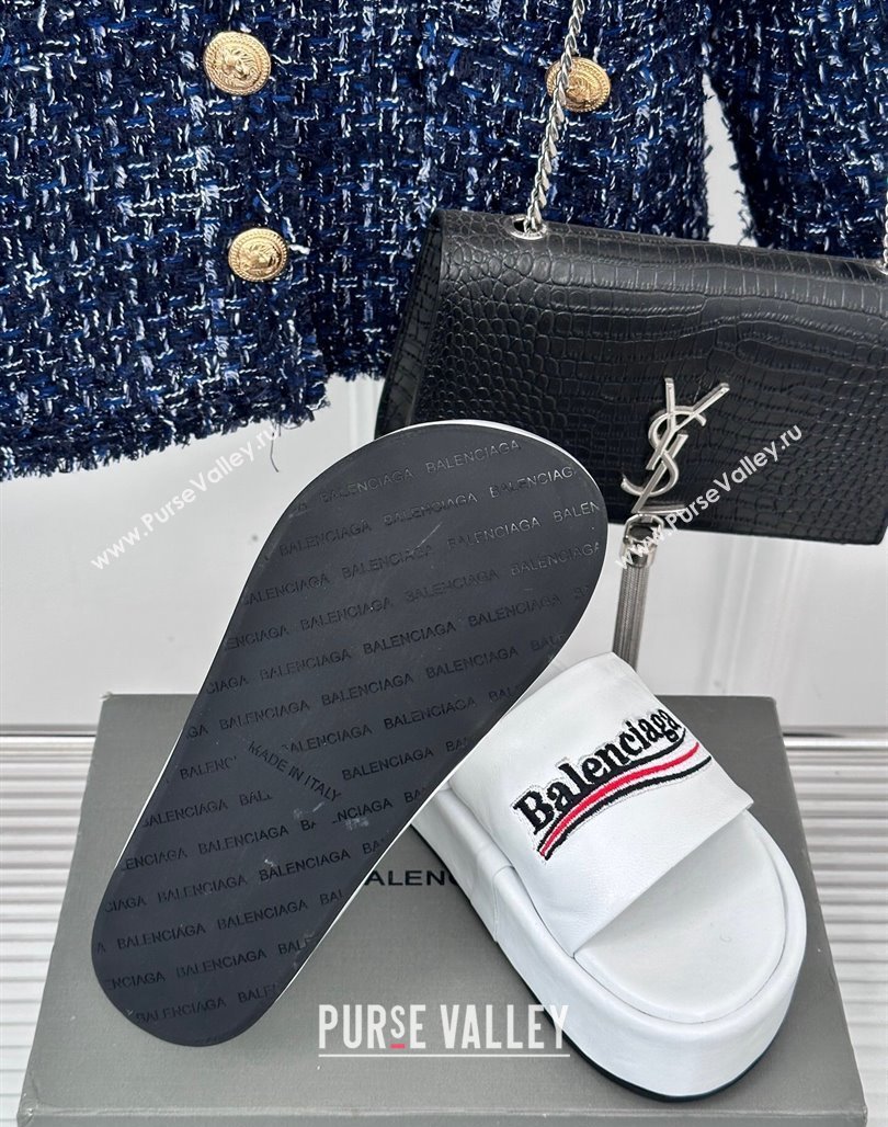 Balenciaga Logo Stripes Calfskin Platform Slide Sandals White 2024 0129 (KL-240129026)