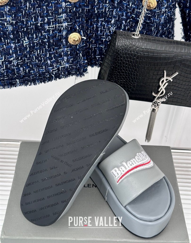 Balenciaga Logo Stripes Calfskin Platform Slide Sandals Grey 2024 0129 (KL-240129028)