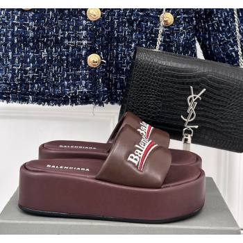 Balenciaga Logo Stripes Calfskin Platform Slide Sandals Burgundy 2024 0129 (KL-240129029)