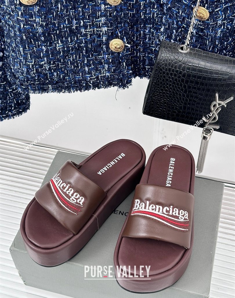 Balenciaga Logo Stripes Calfskin Platform Slide Sandals Burgundy 2024 0129 (KL-240129029)