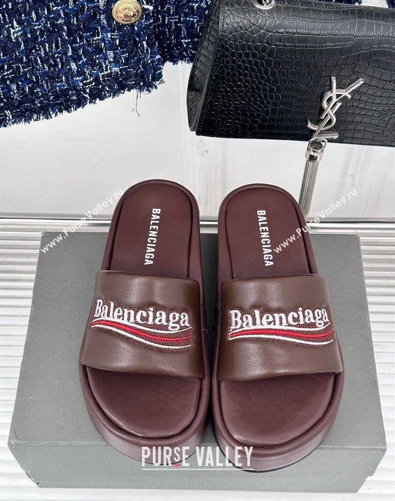 Balenciaga Logo Stripes Calfskin Platform Slide Sandals Burgundy 2024 0129 (KL-240129029)