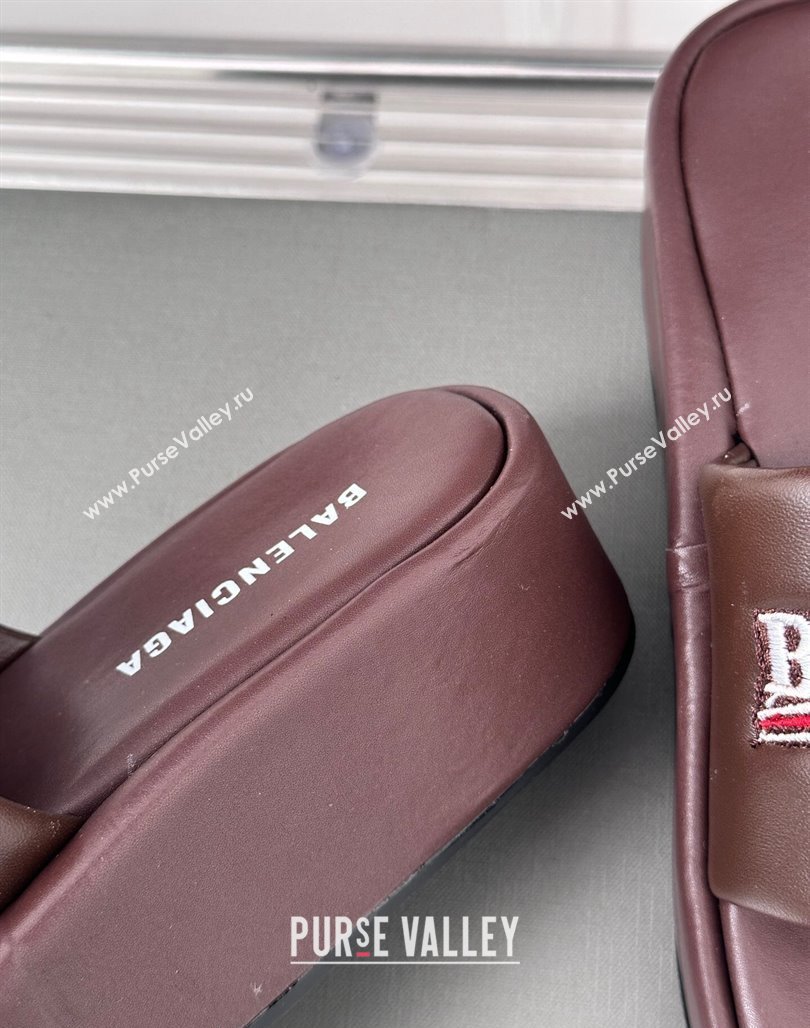 Balenciaga Logo Stripes Calfskin Platform Slide Sandals Burgundy 2024 0129 (KL-240129029)