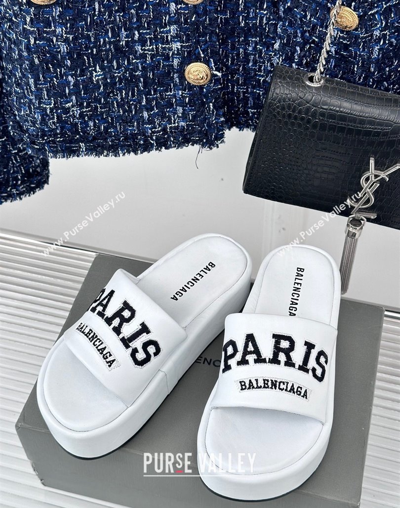 Balenciaga PARIS Calfskin Platform Slide Sandals White 2024 0129 (KL-240129030)