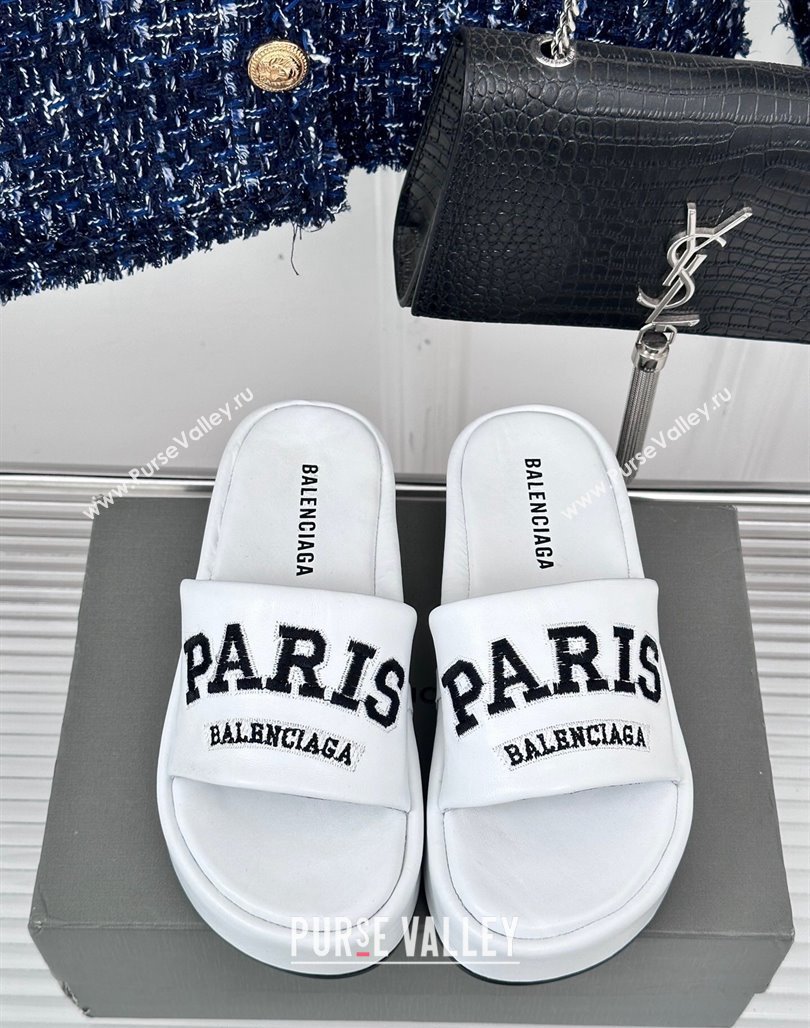 Balenciaga PARIS Calfskin Platform Slide Sandals White 2024 0129 (KL-240129030)