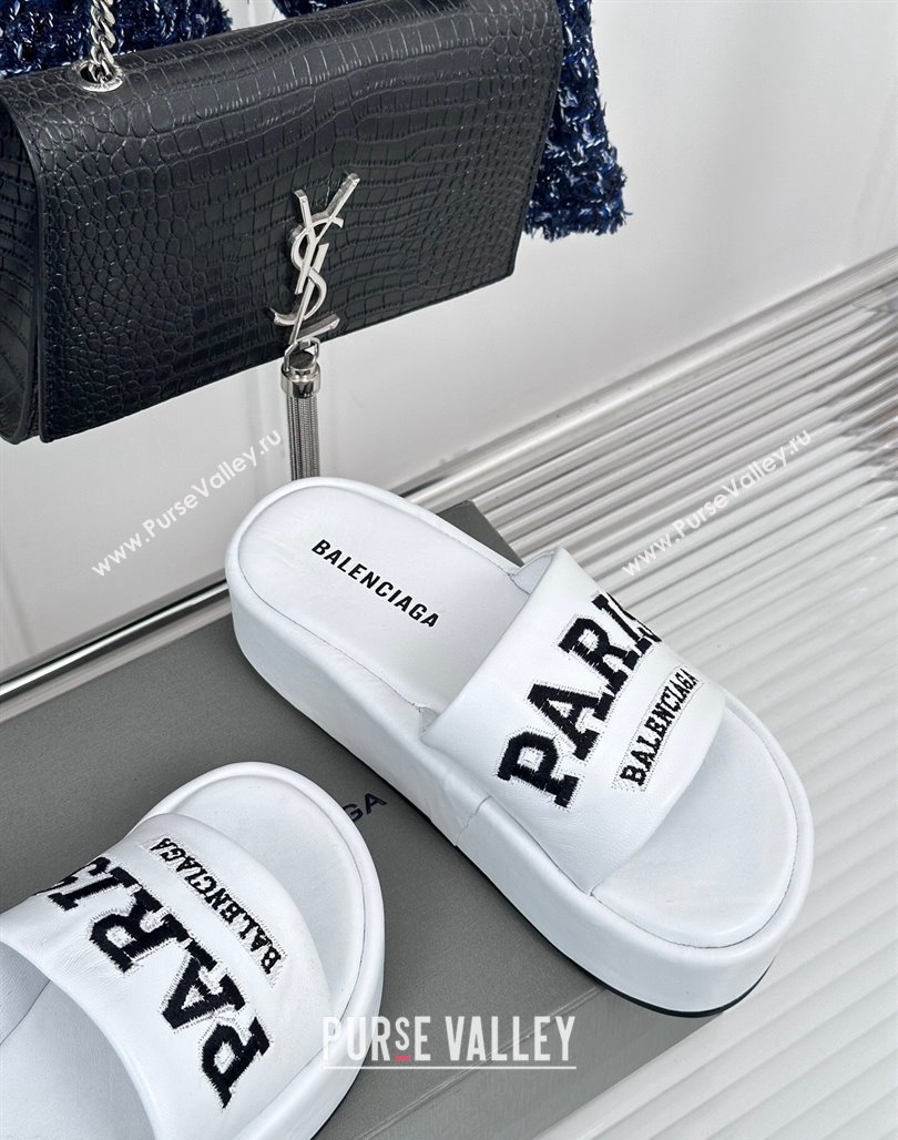 Balenciaga PARIS Calfskin Platform Slide Sandals White 2024 0129 (KL-240129030)