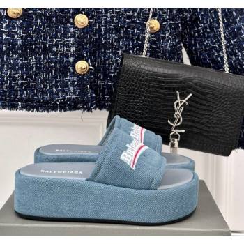 Balenciaga Logo Stripes Denim Platform Slide Sandals Light Blue 2024 0129 (KL-240129032)