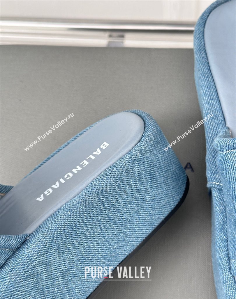 Balenciaga Logo Stripes Denim Platform Slide Sandals Light Blue 2024 0129 (KL-240129032)