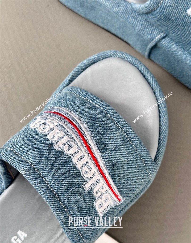 Balenciaga Logo Stripes Denim Platform Slide Sandals Light Blue 2024 0129 (KL-240129032)