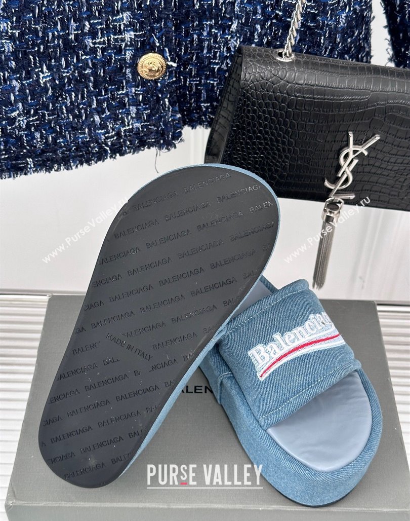 Balenciaga Logo Stripes Denim Platform Slide Sandals Light Blue 2024 0129 (KL-240129032)