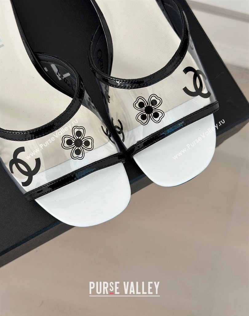 Chanel Logo Printed PVC Heel Slide Sandals White 2024 0126 (MD-240126122)