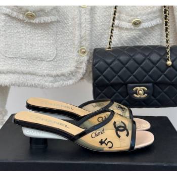 Chanel Logo Printed PVC Heel Slide Sandals Beige 2024 0126 (MD-240126124)