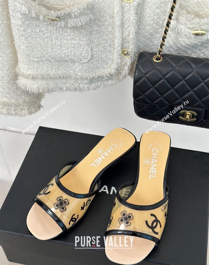 Chanel Logo Printed PVC Heel Slide Sandals Beige 2024 0126 (MD-240126124)