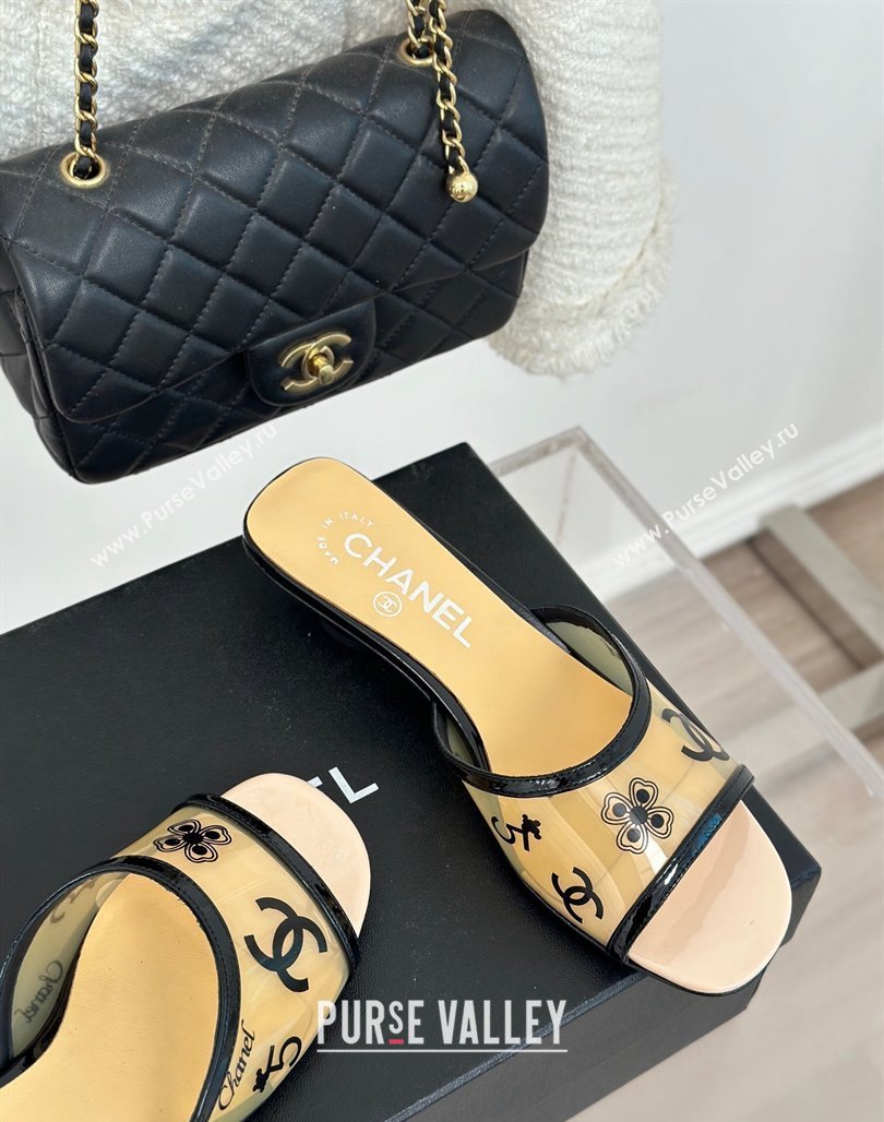 Chanel Logo Printed PVC Heel Slide Sandals Beige 2024 0126 (MD-240126124)