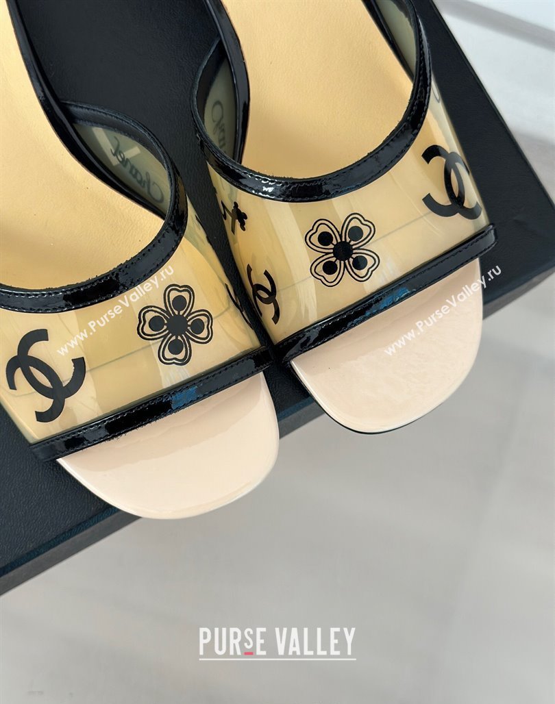 Chanel Logo Printed PVC Heel Slide Sandals Beige 2024 0126 (MD-240126124)