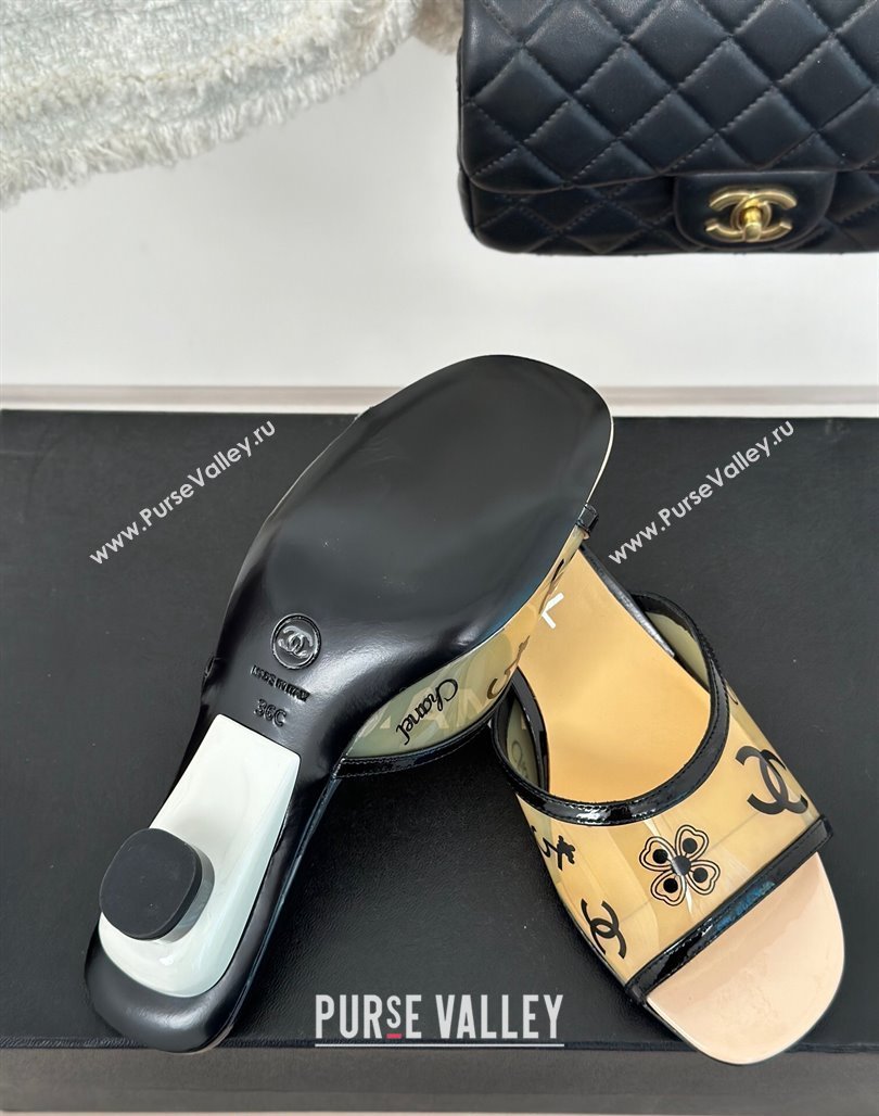 Chanel Logo Printed PVC Heel Slide Sandals Beige 2024 0126 (MD-240126124)