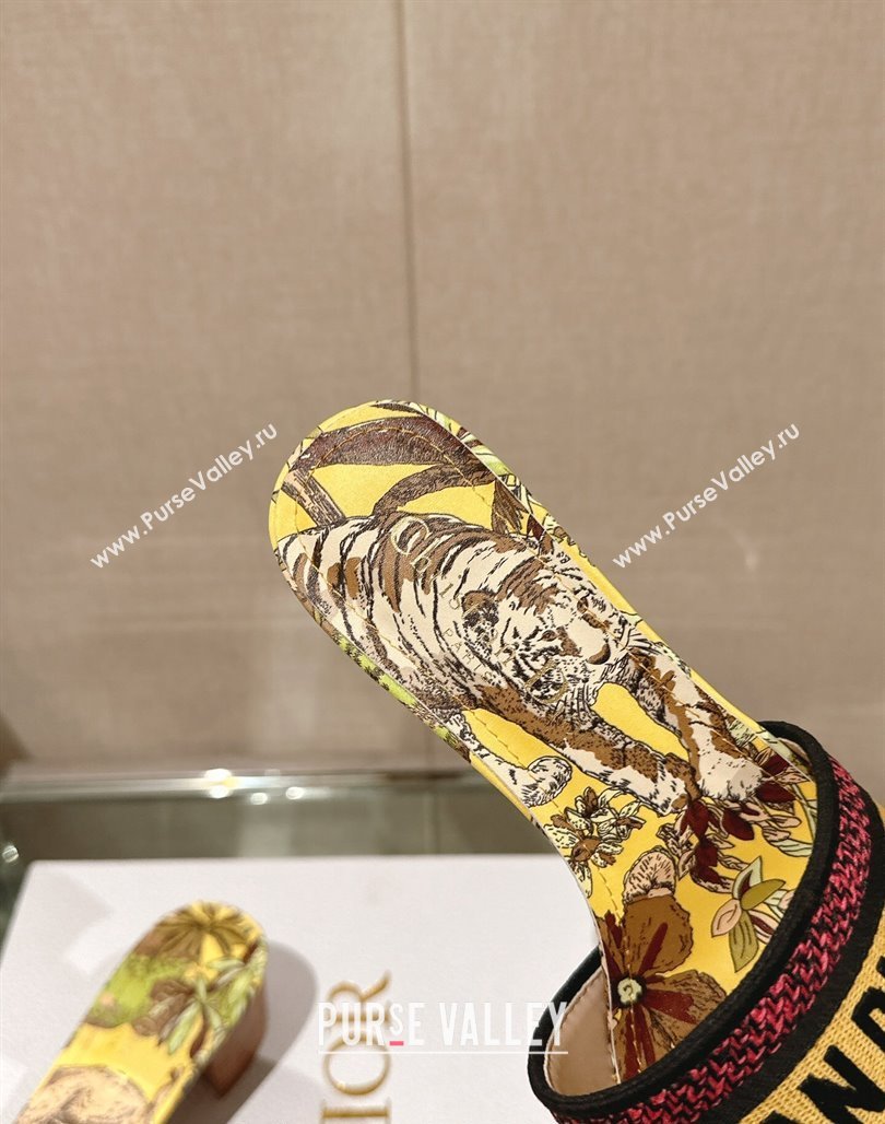 Dior Dway Heel Slide Sandals 3.5cm in Yellow Multicolor Embroidered Cotton with Toile de Jouy Voyage Motif 2024 (MD-240126007)