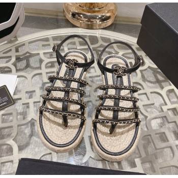 Chanel Lambskin Flat Sandals with Chain Black 2024 0126 (MD-240126128)