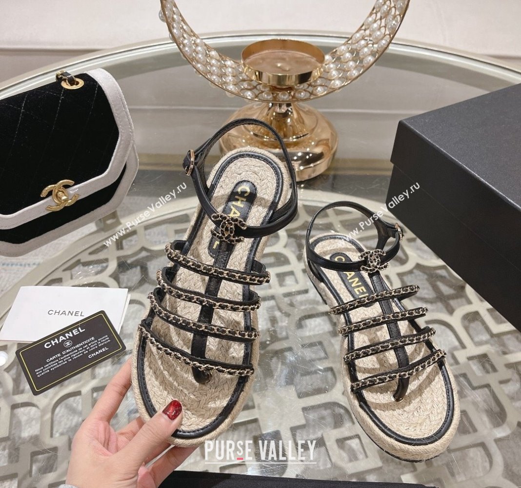 Chanel Lambskin Flat Sandals with Chain Black 2024 0126 (MD-240126128)