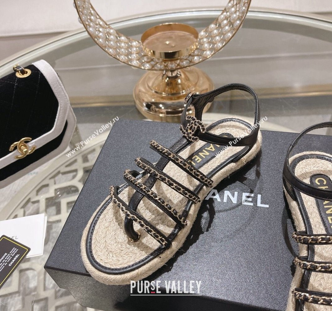 Chanel Lambskin Flat Sandals with Chain Black 2024 0126 (MD-240126128)