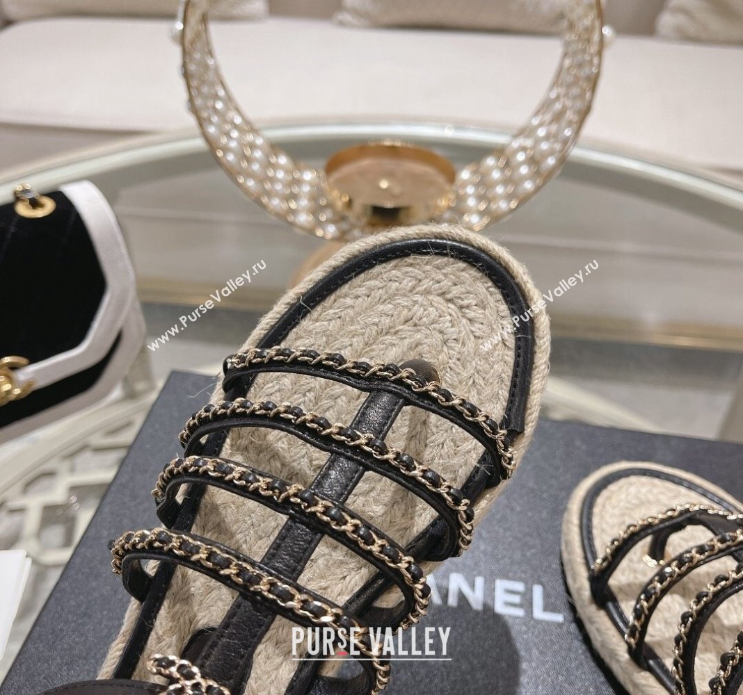 Chanel Lambskin Flat Sandals with Chain Black 2024 0126 (MD-240126128)