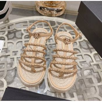 Chanel Lambskin Flat Sandals with Chain Beige 2024 0126 (MD-240126129)