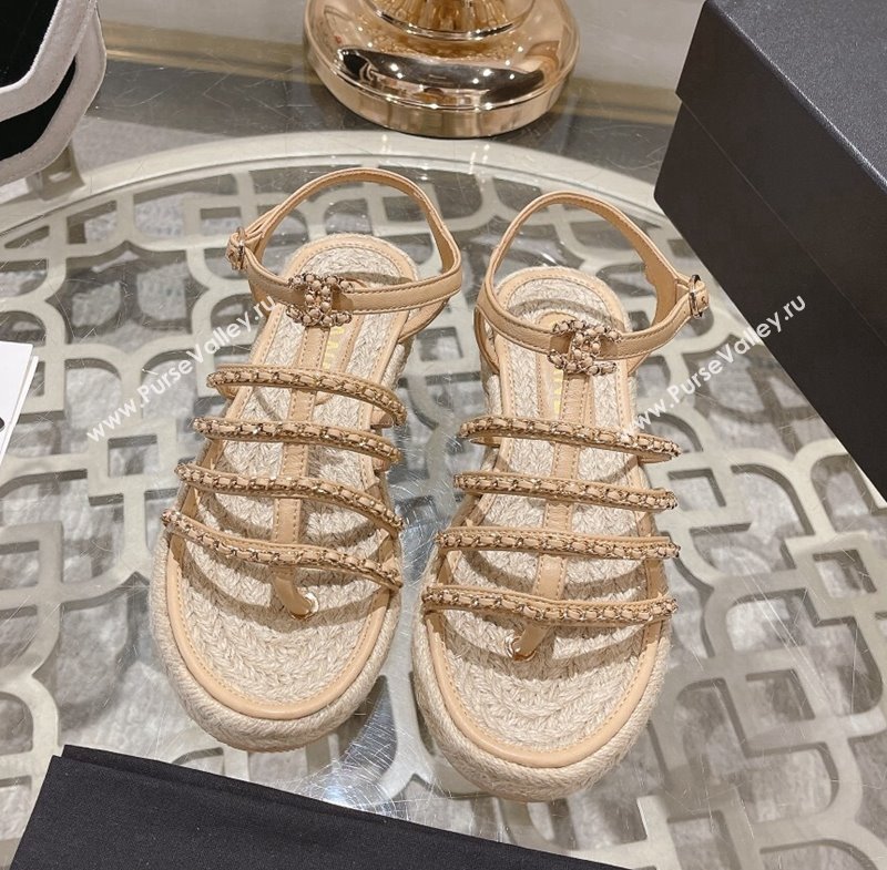 Chanel Lambskin Flat Sandals with Chain Beige 2024 0126 (MD-240126129)