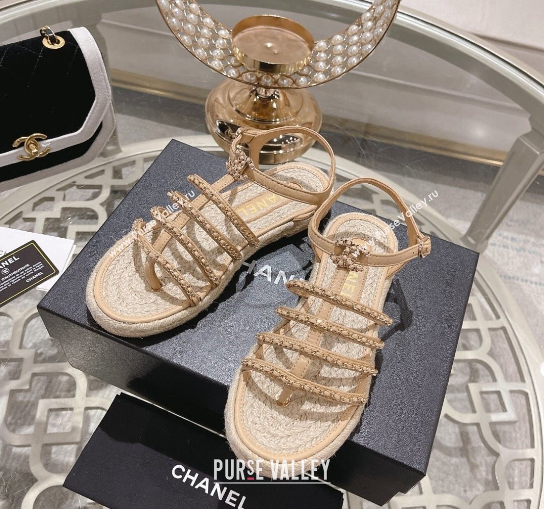 Chanel Lambskin Flat Sandals with Chain Beige 2024 0126 (MD-240126129)