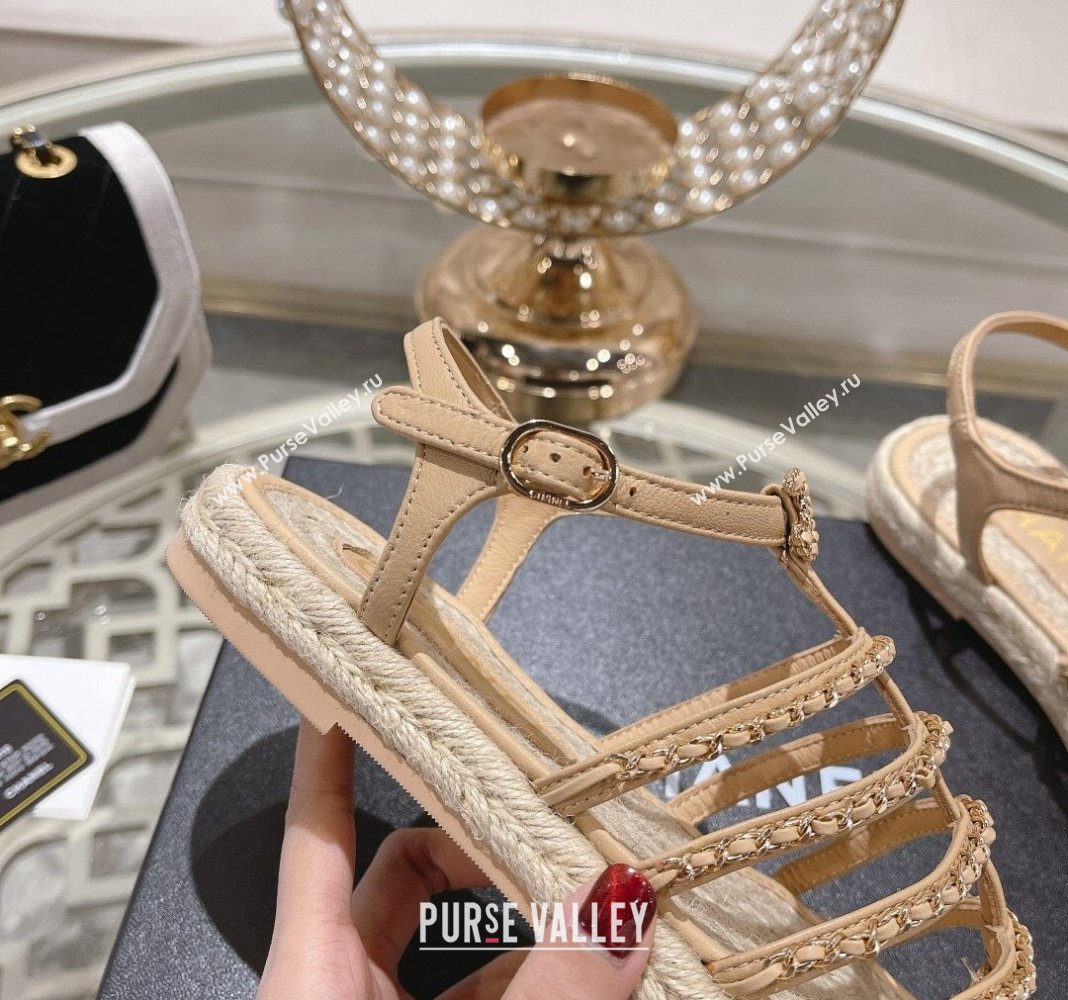 Chanel Lambskin Flat Sandals with Chain Beige 2024 0126 (MD-240126129)