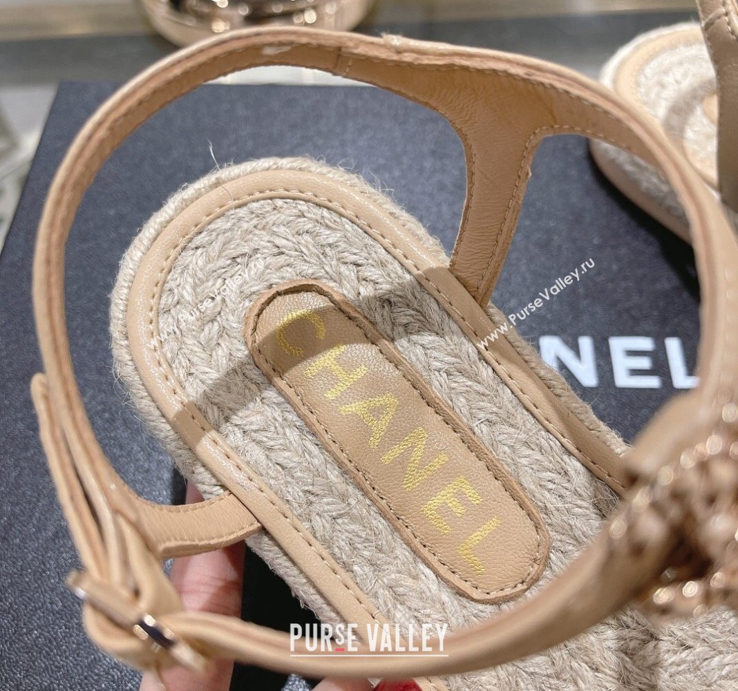 Chanel Lambskin Flat Sandals with Chain Beige 2024 0126 (MD-240126129)