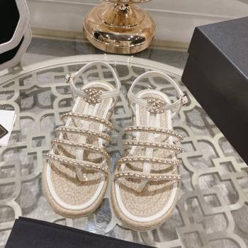 Chanel Lambskin Flat Sandals with Chain White 2024 0126 (MD-240126130)