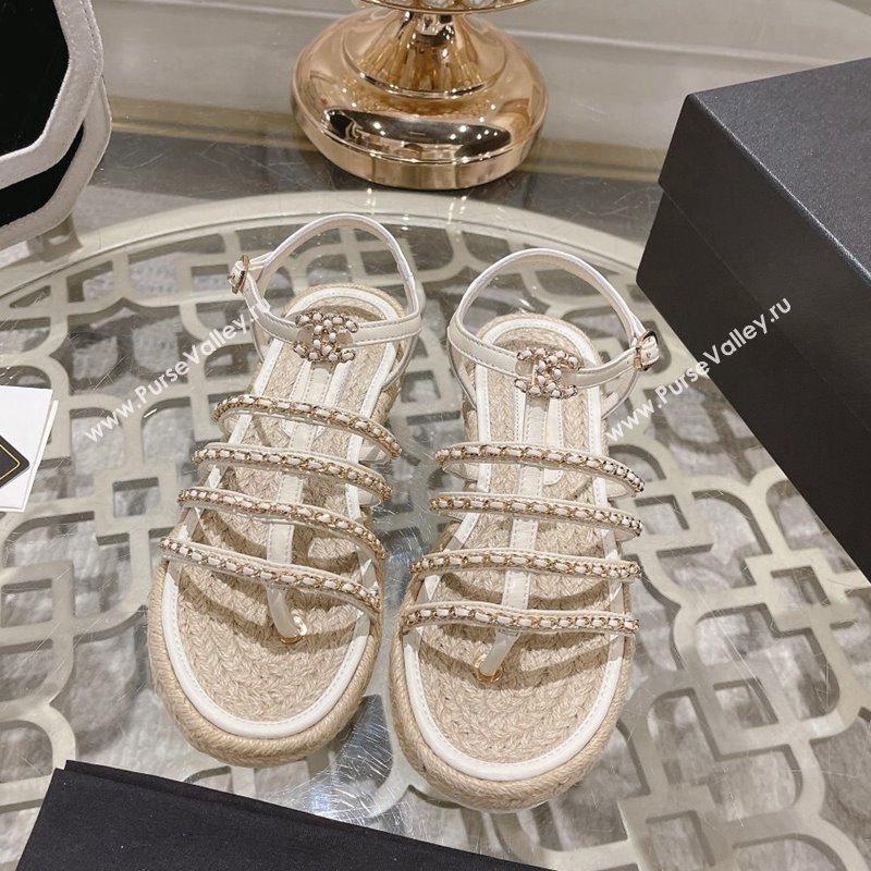 Chanel Lambskin Flat Sandals with Chain White 2024 0126 (MD-240126130)