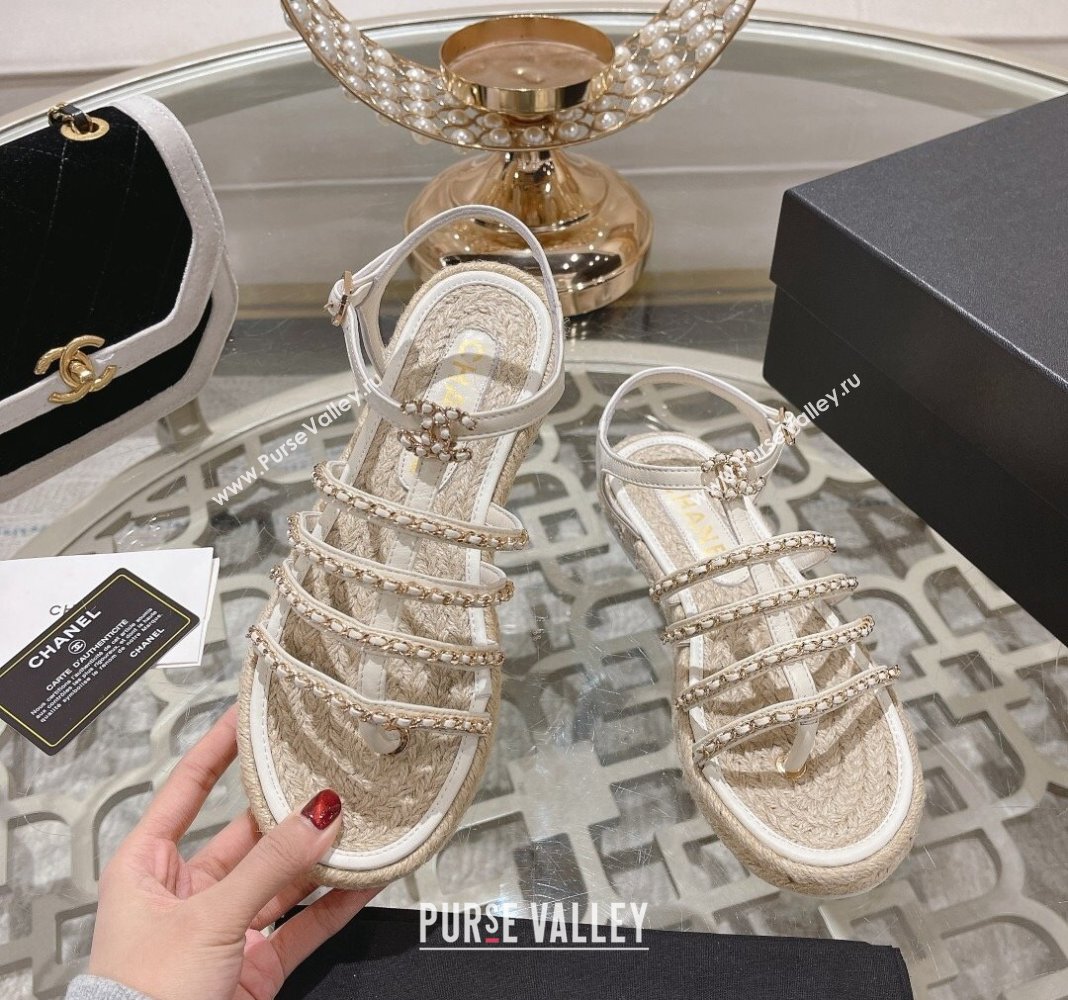 Chanel Lambskin Flat Sandals with Chain White 2024 0126 (MD-240126130)